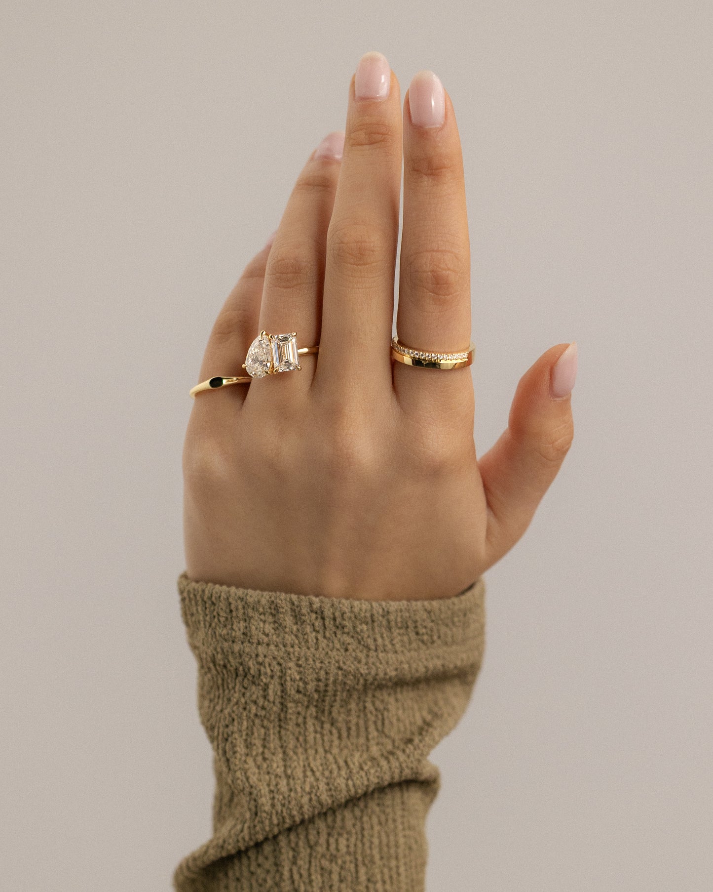 3.3 CT Emerald & Pear Cut Toi Et Moi Moissanite Engagement Ring