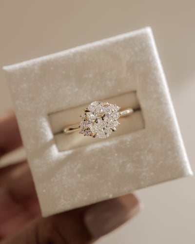 2.0 CT Oval Cut Cluster Moissanite Engagement Ring