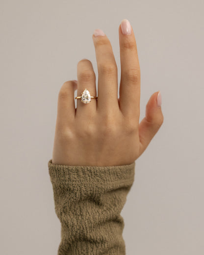 2.0 CT Pear Hidden Halo Moissanite Engagement Ring