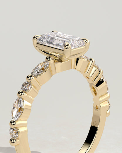 2 CT Emerald Cut Pave Moissanite Engagement Ring