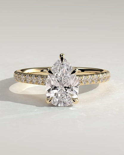 2 CT Pear Cut Pave & Hidden Halo Moissanite Diamond Engagement Ring