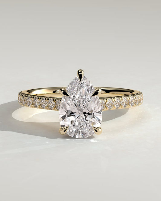 2 CT Pear Cut Pave & Hidden Halo Moissanite Diamond Engagement Ring