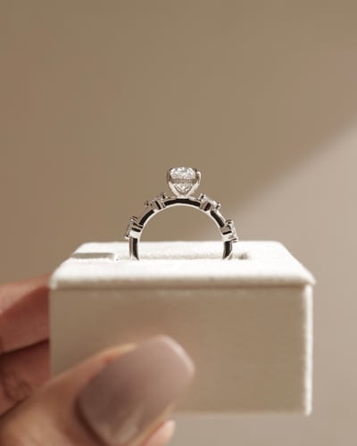 2.0 CT Oval Dainty Pave Moissanite Engagement Ring