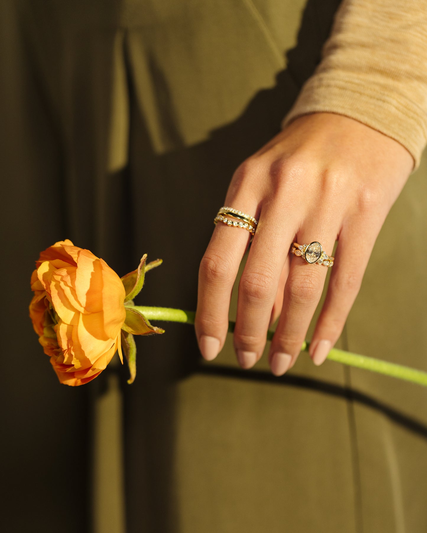 2.0 CT Oval Cluster & Bezel Styled Moissanite Engagement Ring