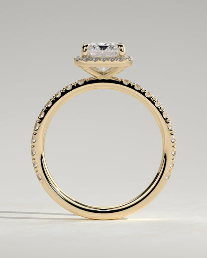 2 CT Emerald Cut Halo and Pave Moissanite Diamond Engagement Ring