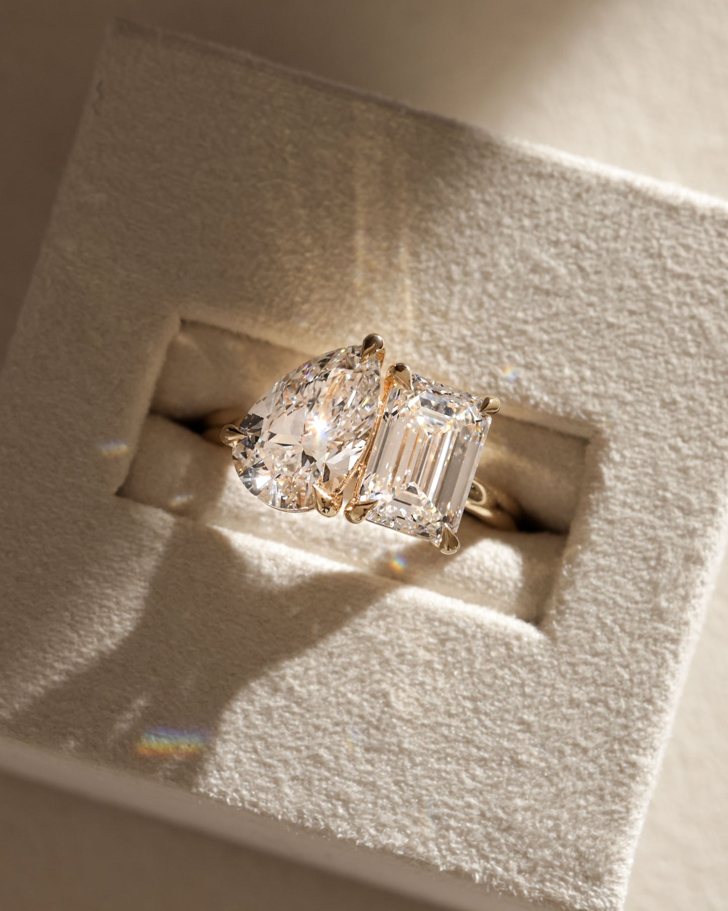 3.3 CT Emerald & Pear Cut Toi Et Moi Moissanite Engagement Ring