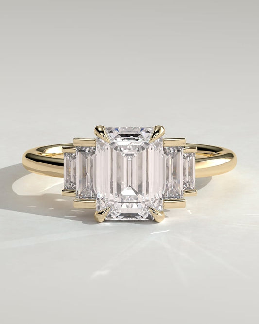 2 CT Emerald Cut Cluster Moissanite Diamond Engagement Ring
