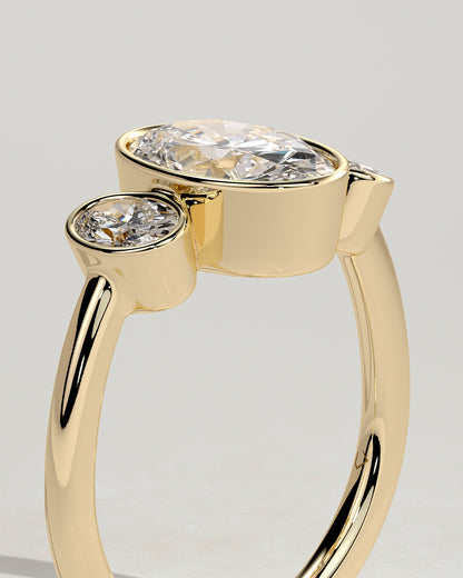 2.0 CT Oval Cut Three Stones & Bezel Moissanite Diamond Engagement Ring