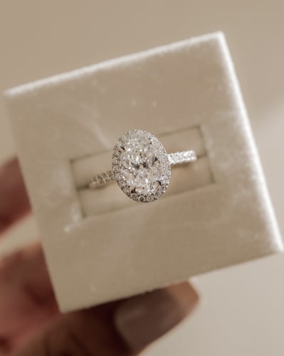 2 CT Oval Cut Halo and Pave Moissanite Diamond Engagement Ring