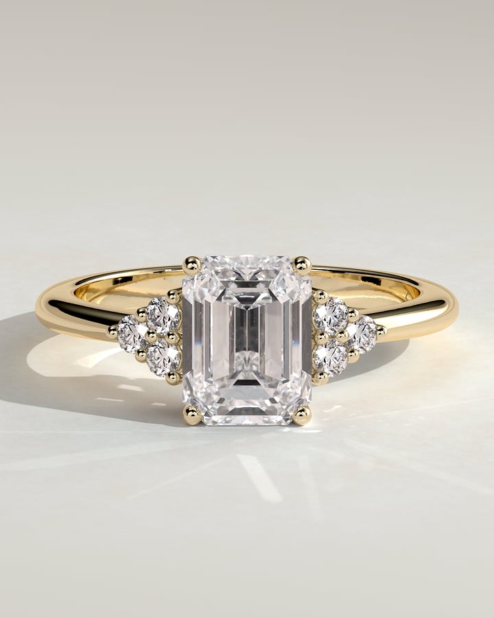 2.0 Ct Emerald Cut Cluster Moissanite Diamond Engagement Ring