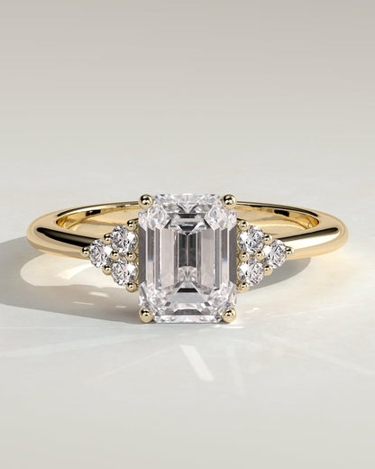 2.0 Ct Emerald Cut Cluster Moissanite Diamond Engagement Ring