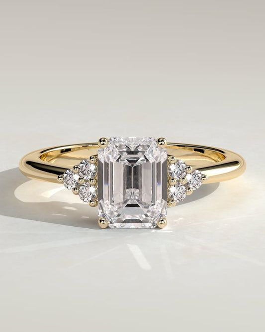 2.0 Ct Emerald Cut Cluster Moissanite Diamond Engagement Ring
