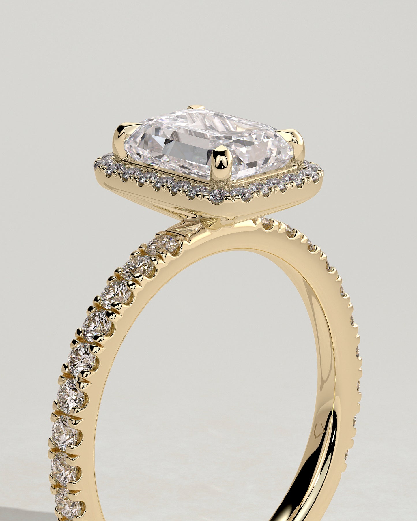 2 CT Emerald Cut Halo and Pave Moissanite Diamond Engagement Ring
