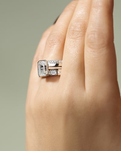 2.0 CT Emerald Cathedral & Bezel Moissanite Engagement Ring