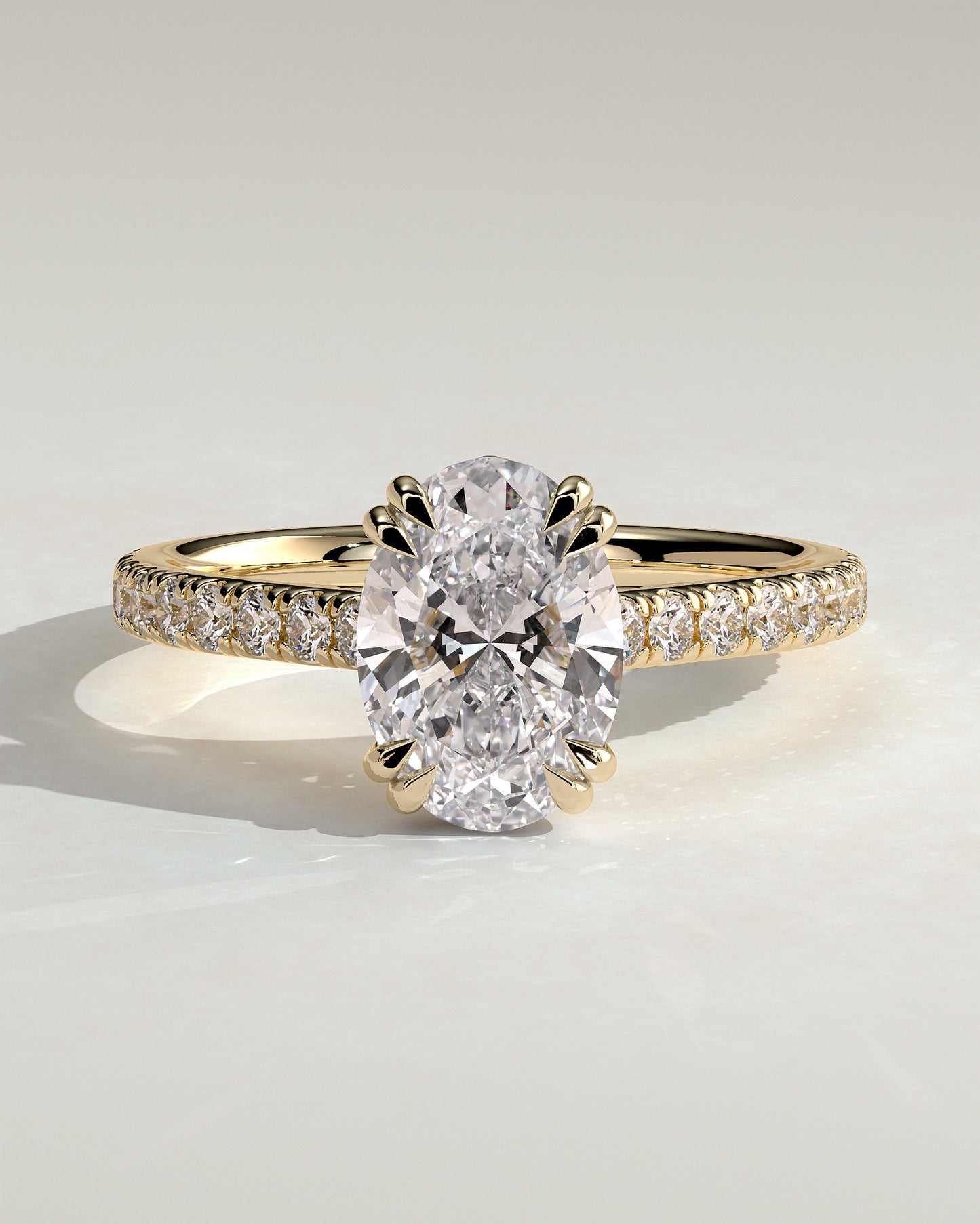 2.0 CT Oval Pave & Hidden Halo Moissanite Engagement Ring