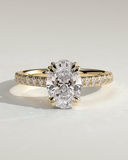 2.0 CT Oval Pave & Hidden Halo Moissanite Engagement Ring