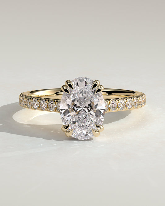 2.0 CT Oval Pave & Hidden Halo Moissanite Engagement Ring