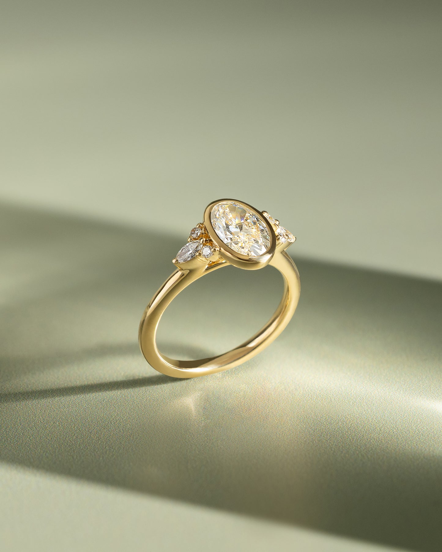 2.0 CT Oval Cluster & Bezel Styled Moissanite Engagement Ring