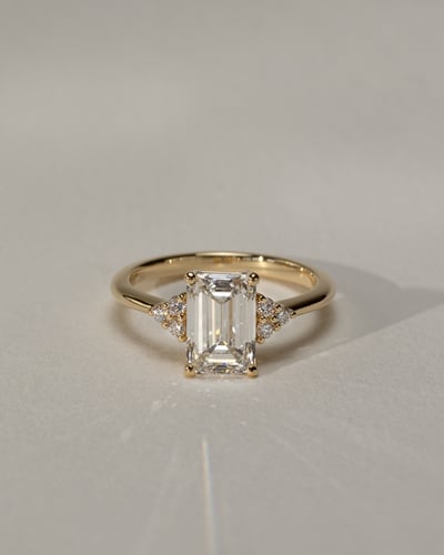 2.0 Ct Emerald Cut Cluster Moissanite Diamond Engagement Ring