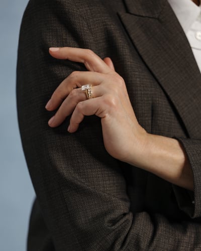 2.0 CT Emerald Cathedral & Bezel Moissanite Engagement Ring