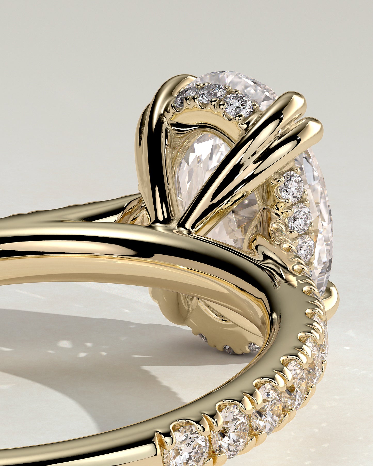 2.0 CT Oval Pave & Hidden Halo Moissanite Engagement Ring