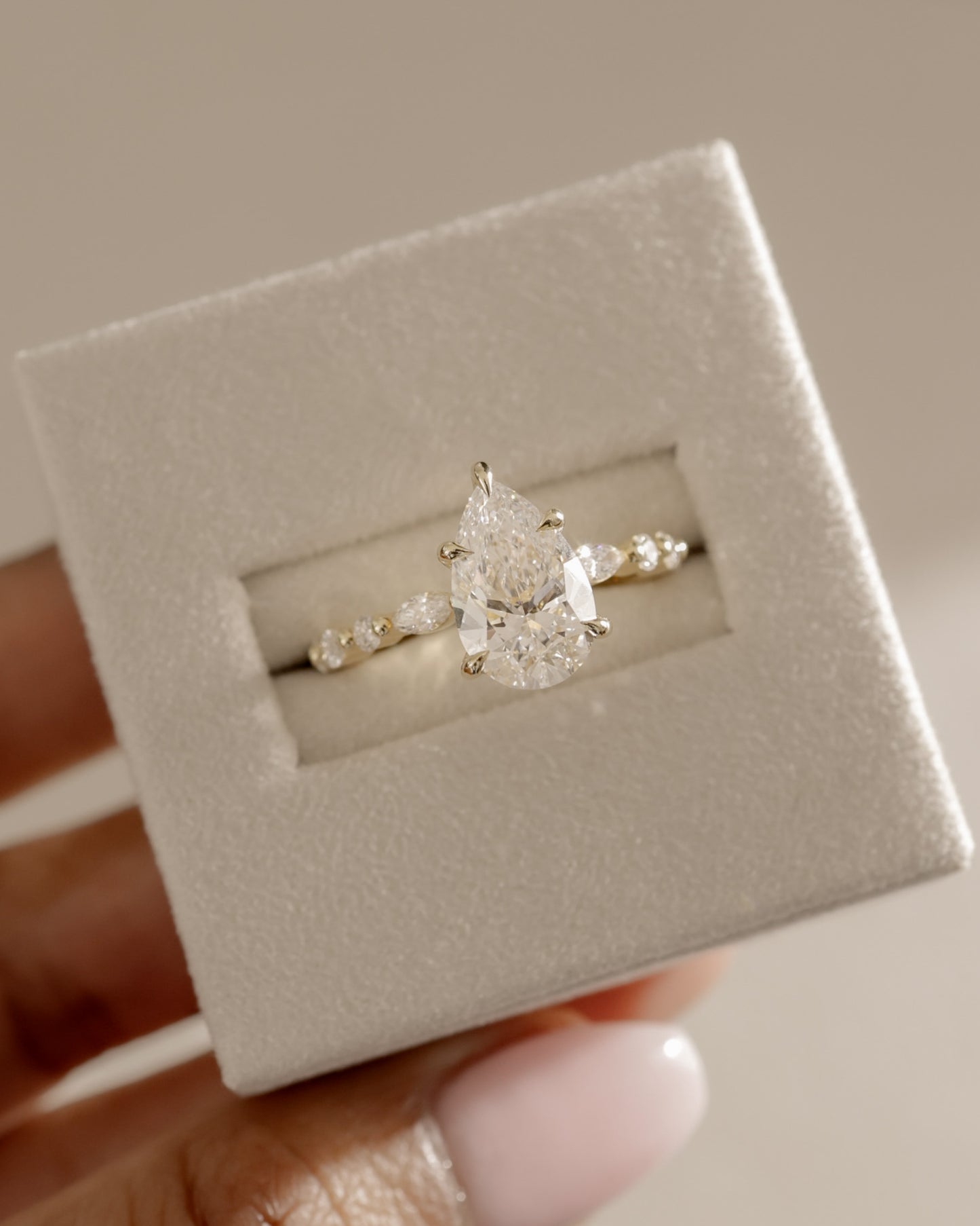 2.0 CT Pear Pave Moissanite Diamond Engagement Ring