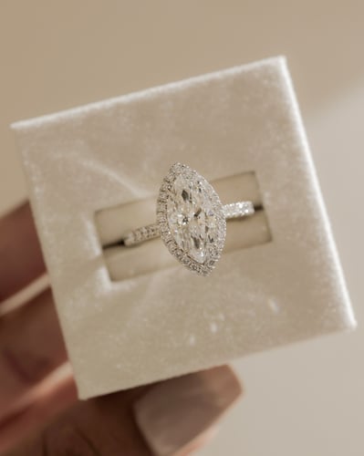 2 CT Marquise Cut Halo and Pave Moissanite Diamond Engagement Ring