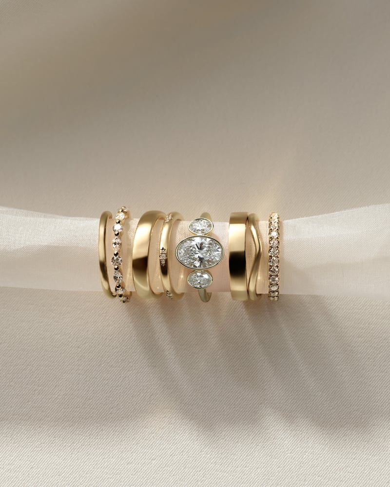 2.0 CT Oval Cut Three Stones & Bezel Moissanite Diamond Engagement Ring