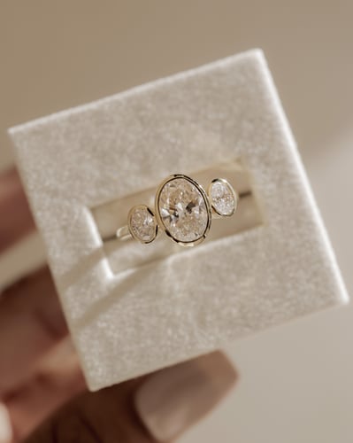 2.0 CT Oval Cut Three Stones & Bezel Moissanite Diamond Engagement Ring