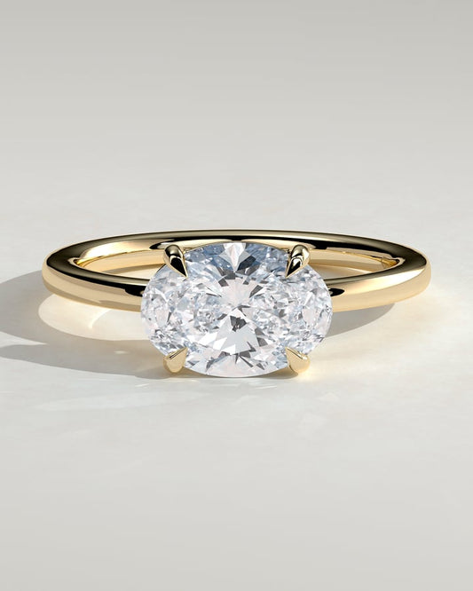 2.0 CT Oval East West Solitaire Moissanite Engagement Ring