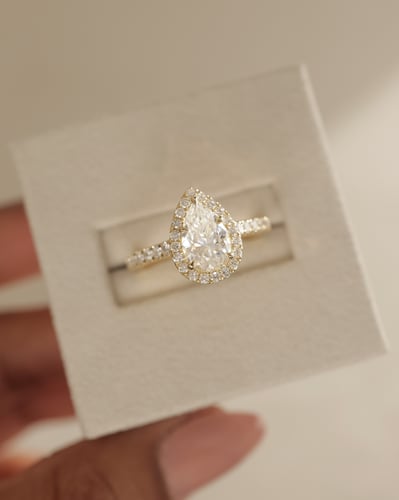 2 CT Pear Cut Halo and Pave Moissanite Diamond Engagement Ring