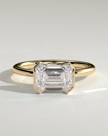 2 CT Emerald Cut East-West Solitaire Moissanite Engagement Ring