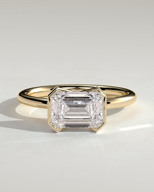 2 CT Emerald Cut East-West Solitaire Moissanite Engagement Ring