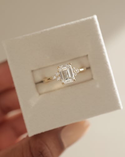 2.0 Ct Emerald Cut Cluster Moissanite Diamond Engagement Ring