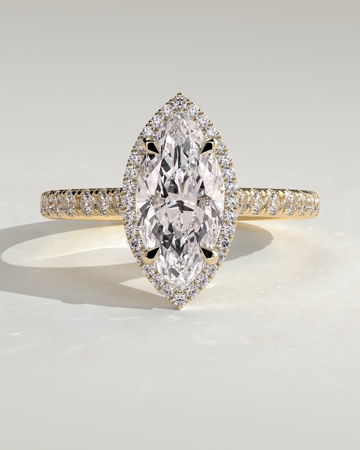 2 CT Marquise Cut Halo and Pave Moissanite Diamond Engagement Ring