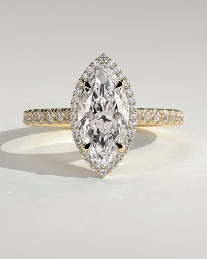 2 CT Marquise Cut Halo and Pave Moissanite Diamond Engagement Ring