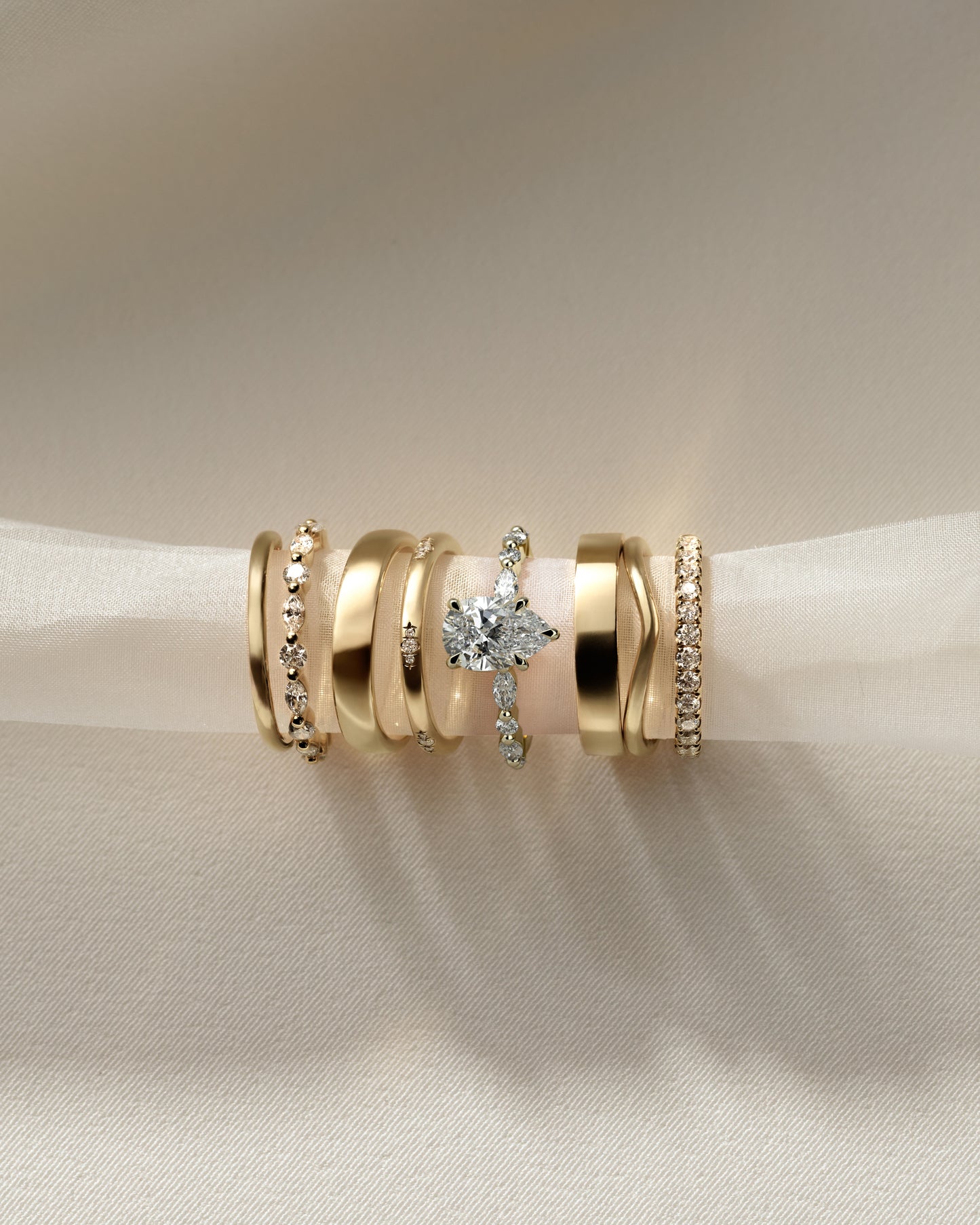 2.0 CT Pear Pave Moissanite Diamond Engagement Ring