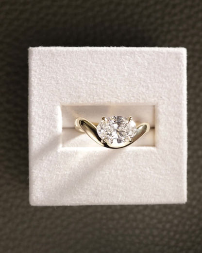 2 CT East West Oval Lab Grown Diamond Swirl Solitaire Engagement Ring