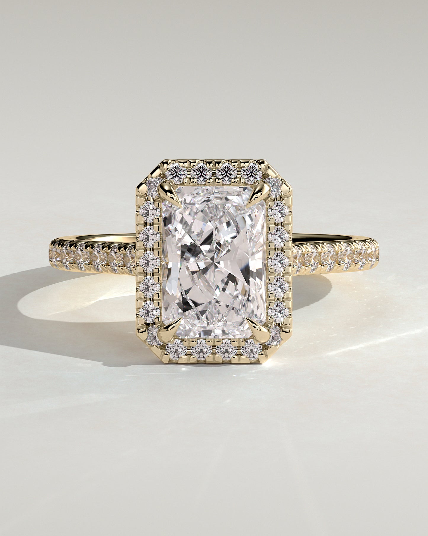 2 CT Radiant Cut Halo and Pave Moissanite Diamond Engagement Ring
