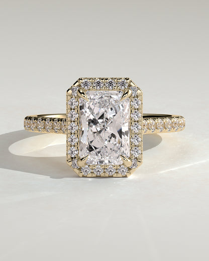 2 CT Radiant Cut Halo and Pave Moissanite Diamond Engagement Ring