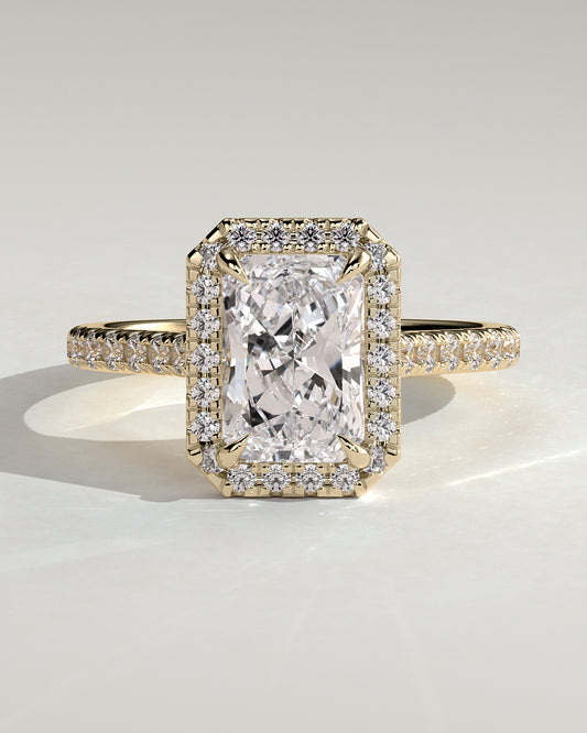 2 CT Radiant Cut Halo and Pave Moissanite Diamond Engagement Ring