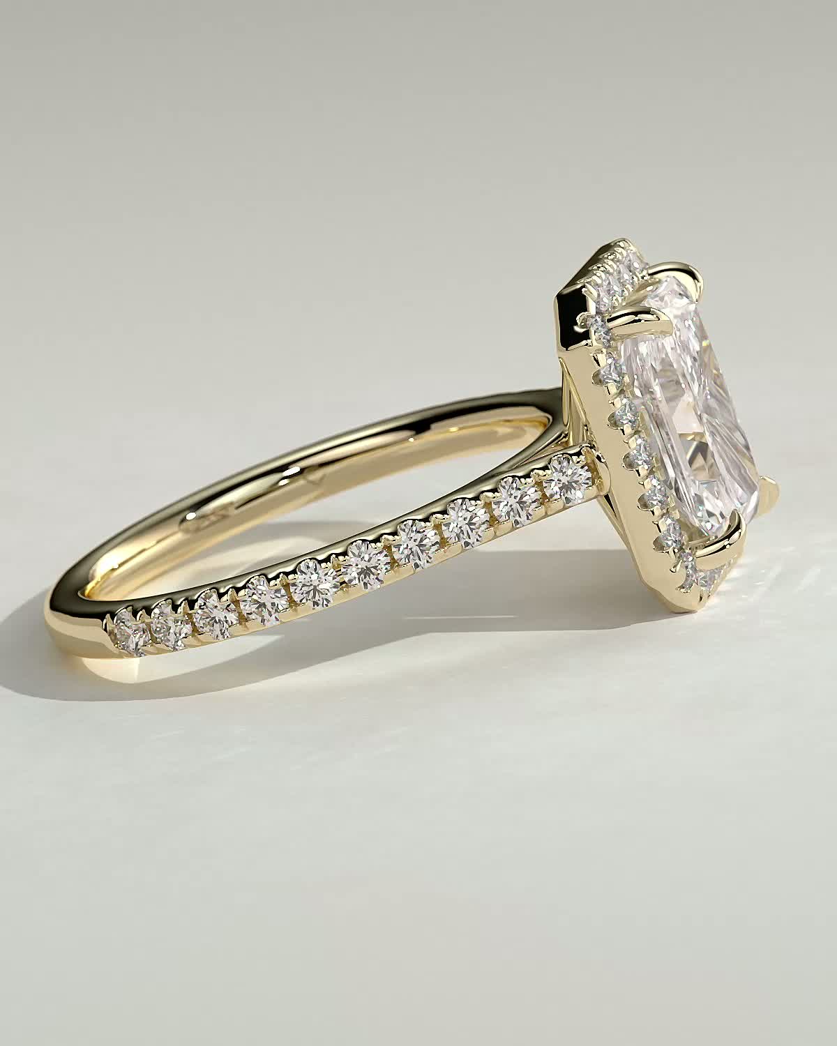 2 CT Radiant Cut Halo and Pave Moissanite Diamond Engagement Ring