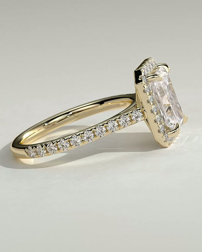 2 CT Radiant Cut Halo and Pave Moissanite Diamond Engagement Ring