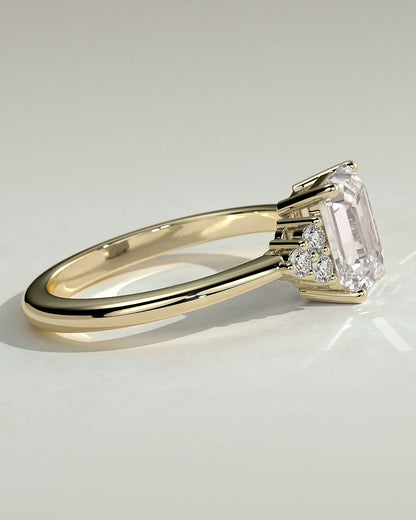 2.0 Ct Emerald Cut Cluster Moissanite Diamond Engagement Ring