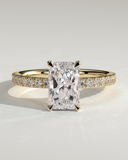 2.0 CT Radiant Pave & Hidden Halo Moissanite Diamond Engagement Ring