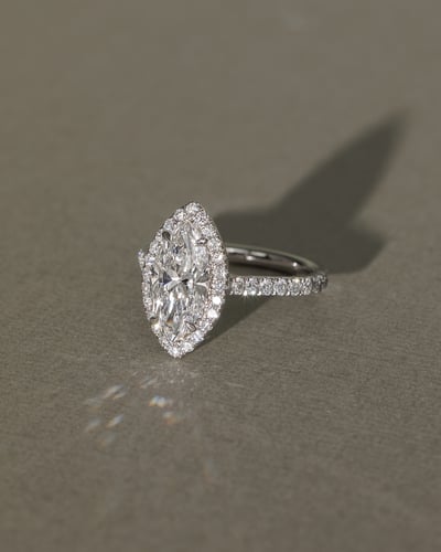 2 CT Marquise Cut Halo and Pave Moissanite Diamond Engagement Ring