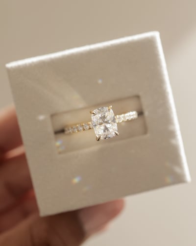 2.0 CT Elongated Cushion Hidden Halo & Pave Moissanite Engagement Ring