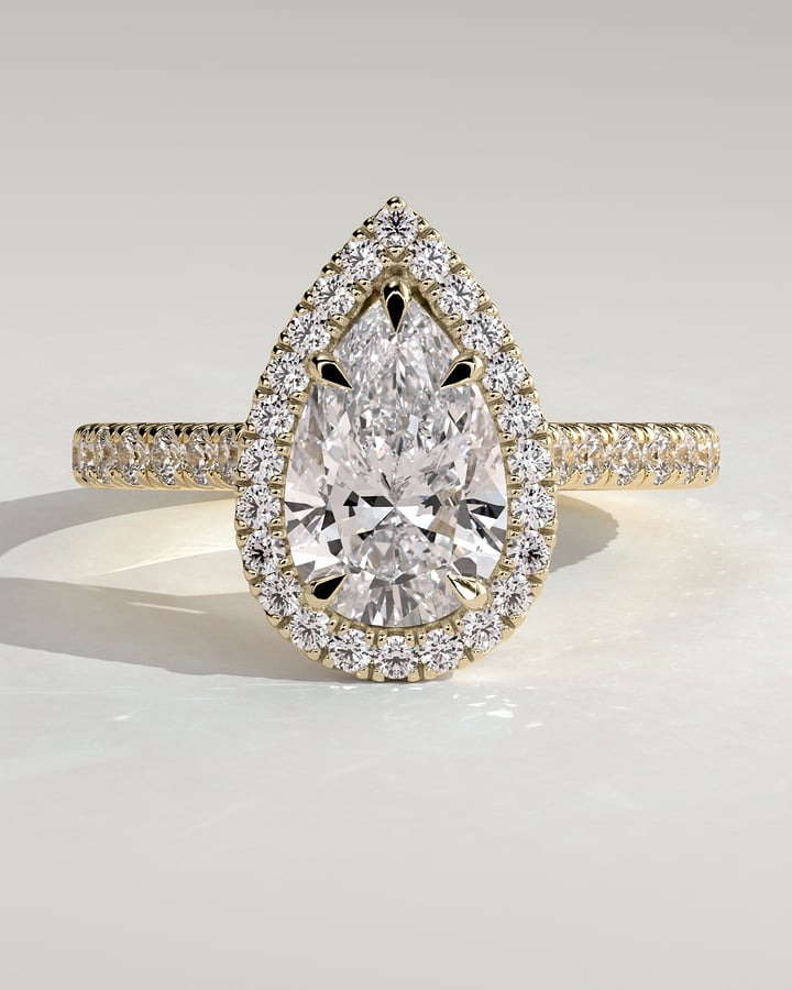 2 CT Pear Cut Halo and Pave Moissanite Diamond Engagement Ring