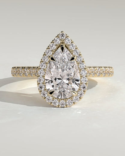 2 CT Pear Cut Halo and Pave Moissanite Diamond Engagement Ring