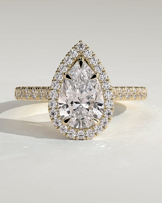 2 CT Pear Cut Halo and Pave Moissanite Diamond Engagement Ring